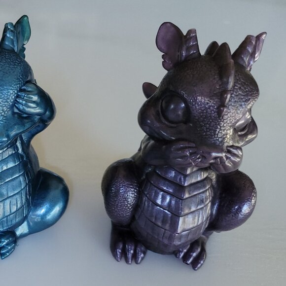 DRAGON TRIO Resin Figurines green blue purple NEW Hear See Speak No Evil Decor - Picture 3 of 6